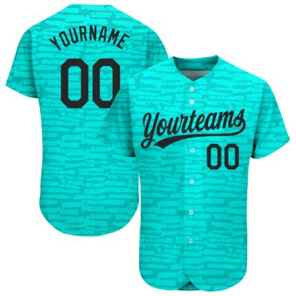 Teal Black 3D Pattern Baseball Jersey - Custom Authentic Design Custom Teal Black 3D Pattern Design Authentic Baseball Jersey