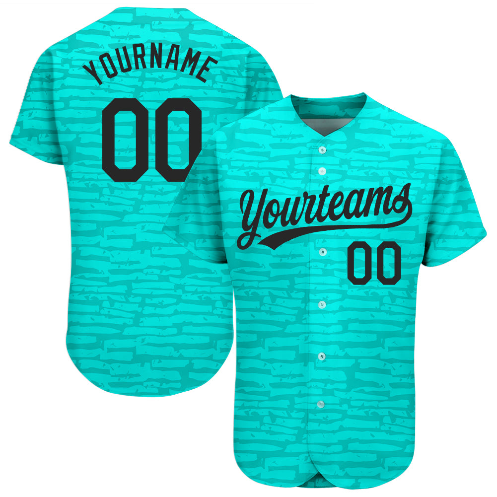 Teal Black 3D Pattern Baseball Jersey - Custom Authentic Design Custom Teal Black 3D Pattern Design Authentic Baseball Jersey