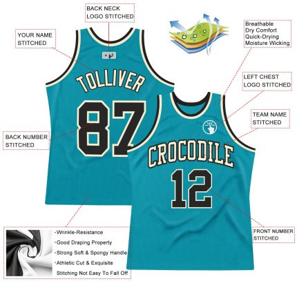 Custom Teal Black-Cream Basketball Jersey - Authentic Throwback Style Custom Teal Black-Cream Authentic Throwback Basketball