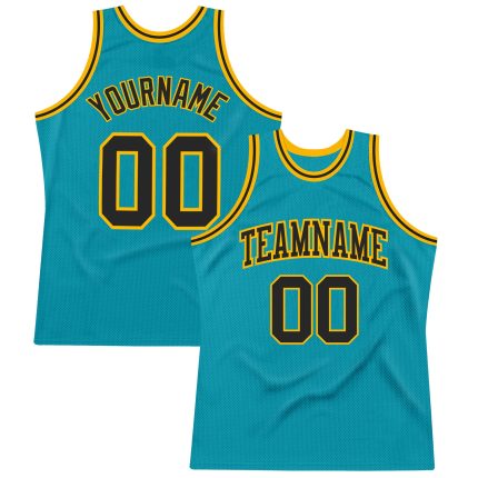 Teal Black Gold Custom Basketball Jersey - Authentic Throwback Design Custom Teal Black-Gold Authentic Throwback Basketball