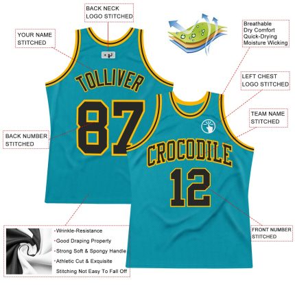 Teal Black Gold Custom Basketball Jersey - Authentic Throwback Design Custom Teal Black-Gold Authentic Throwback Basketball