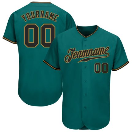 Teal Black Gold Authentic Baseball Jersey - Customizable Team Sports Apparel Custom Teal Black-Old Gold Authentic Baseball