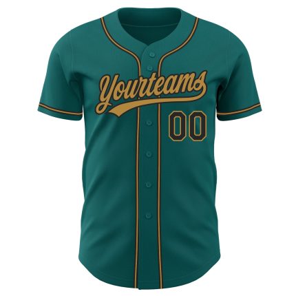 Teal Black Old Gold Baseball Jersey - Custom Authentic Style 8257 Custom Teal Black-Old Gold Authentic Baseball Jersey Style