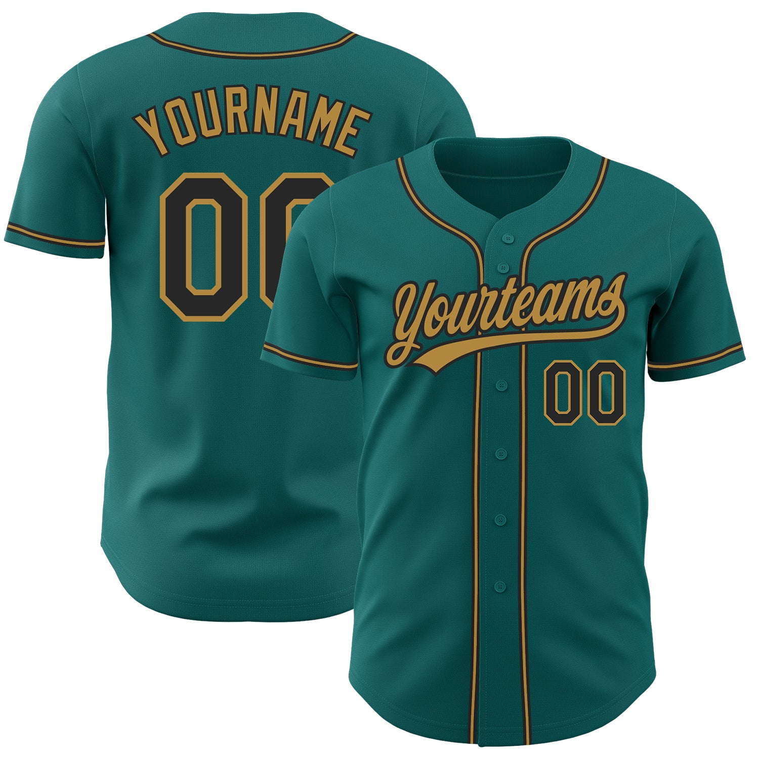 Teal Black Old Gold Baseball Jersey - Custom Authentic Style 8257 Custom Teal Black-Old Gold Authentic Baseball Jersey Style