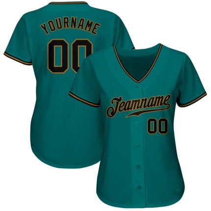 Teal Black Gold Authentic Baseball Jersey - Customizable Team Sports Apparel Custom Teal Black-Old Gold Authentic Baseball