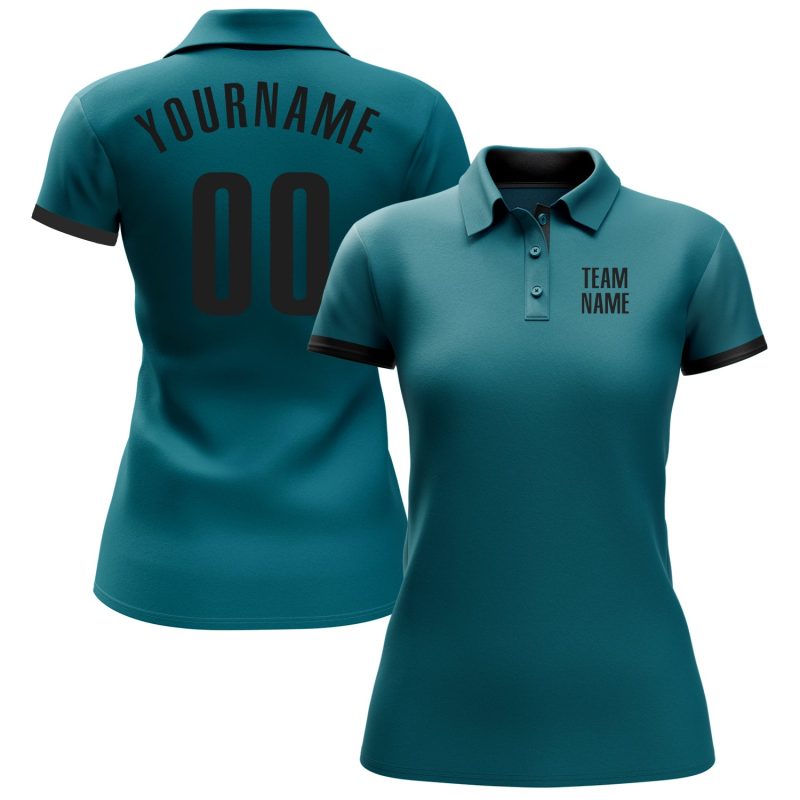 Teal Black Performance Golf Polo Shirt - Custom Fit for Men and Women Custom Teal Black Performance Golf Polo Shirt