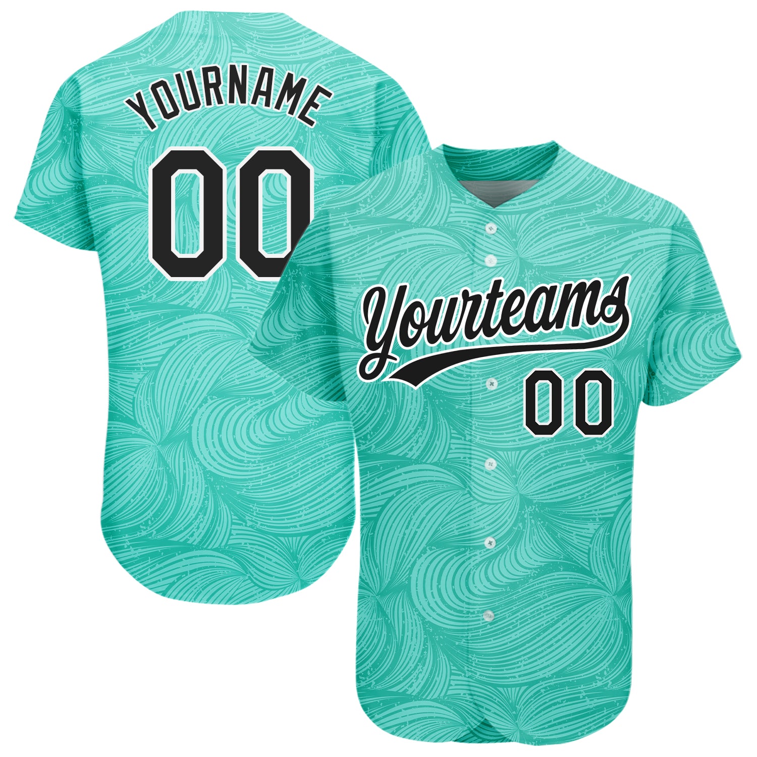 Custom Teal Black-White 3D Pattern Design Authentic Baseball Jersey Teal Black White 3D Pattern Authentic Baseball Jersey Custom Design Custom Teal Black-White 3D Pattern Design Authentic Baseball