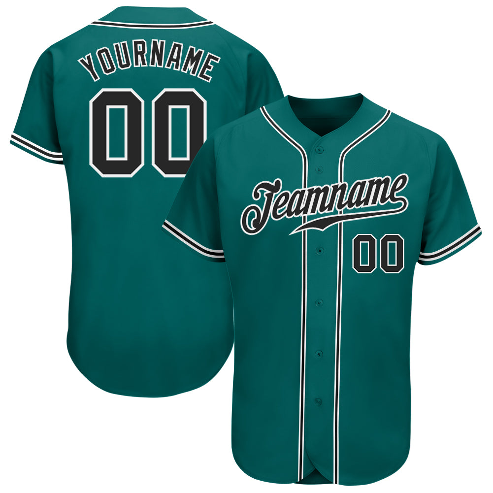 Custom Teal Baseball Jersey for Men - Black and White Design - Authentic Sports Gear Custom Teal Black-White Authentic Baseball