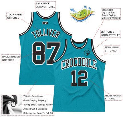Custom Teal Black White Basketball Jersey | Authentic Throwback Style Custom Teal Black-White Authentic Throwback Basketball