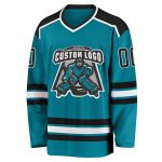 Custom Teal Hockey Jersey | Black and White Design | Personalized Hockey Apparel Custom Teal Black-White Hockey Jersey