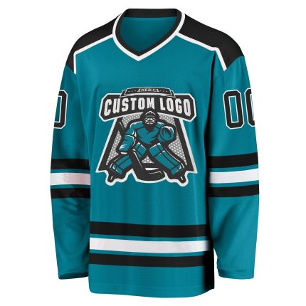 Custom Teal Hockey Jersey | Black and White Design | Personalized Hockey Apparel Custom Teal Black-White Hockey Jersey