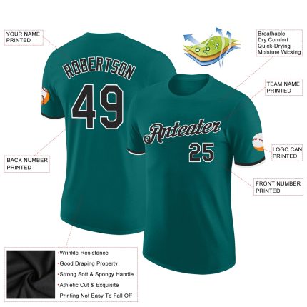 Teal Black White Performance T-Shirt - Custom Athletic Shirt for Men and Women Custom Teal Black-White Performance T-Shirt