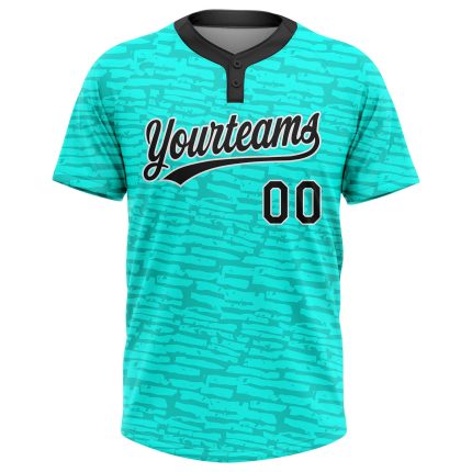 Custom Teal Black-White Softball Jersey Unisex Two-Button Style 8894 Custom Teal Black-White Two-Button Unisex Softball Jersey