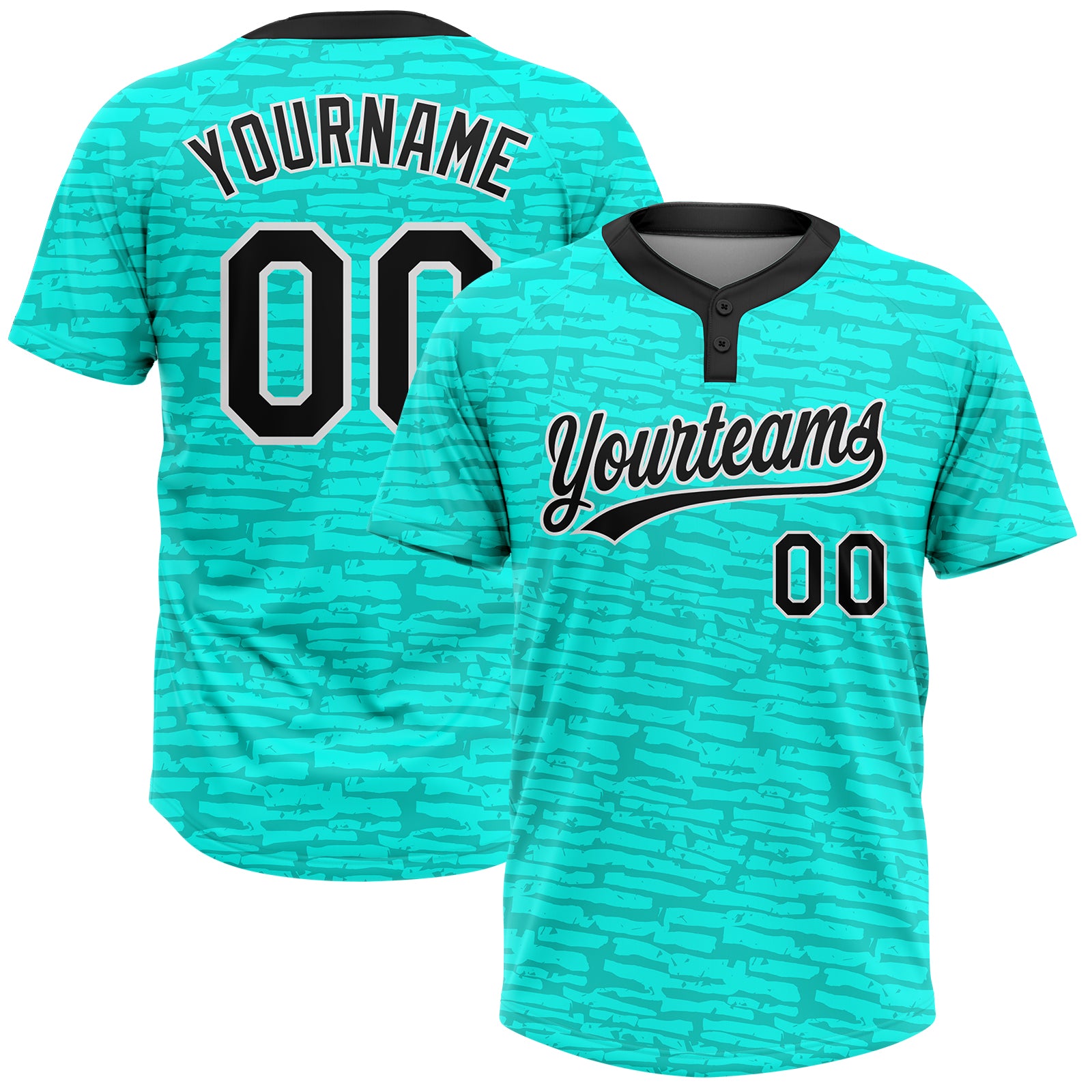 Custom Teal Black-White Softball Jersey Unisex Two-Button Style 8894 Custom Teal Black-White Two-Button Unisex Softball Jersey