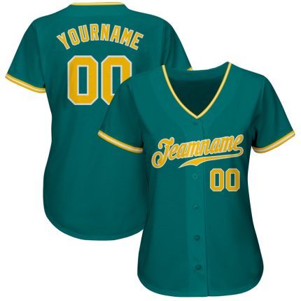 Teal Gold White Baseball Jersey - Custom Authentic Design for Fans Custom Teal Gold-White Authentic Baseball Jersey
