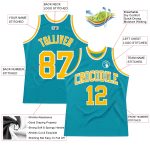 Teal Gold White Throwback Basketball Jersey - Custom Authentic Sports Apparel Custom Teal Gold-White Authentic Throwback