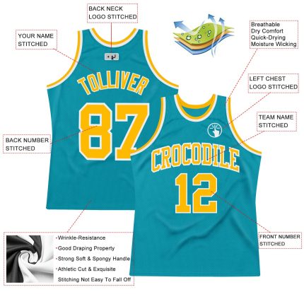 Teal Gold White Throwback Basketball Jersey - Custom Authentic Sports Apparel Custom Teal Gold-White Authentic Throwback