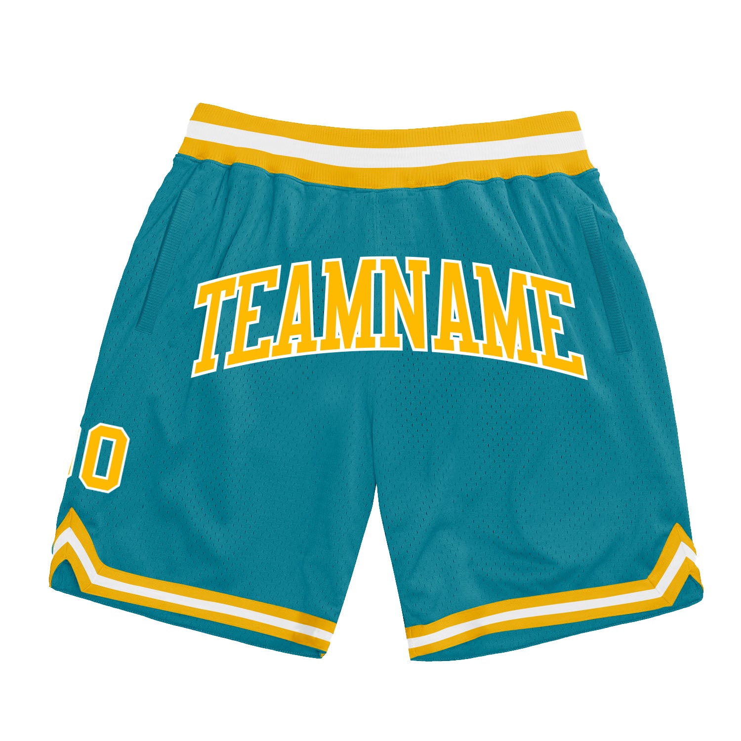 Custom Teal Gold-White Authentic Throwback Basketball Shorts Teal Gold White Authentic Throwback Basketball Shorts - Custom Design Custom Teal Gold-White Authentic Throwback Basketball