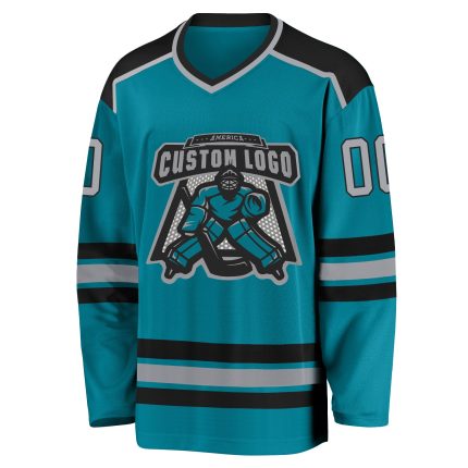Teal Gray Black Hockey Jersey - Customizable Design for Team Sports Custom Teal Gray-Black Hockey Jersey
