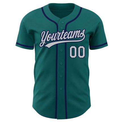 Personalized Teal Gray Navy Baseball Jersey - Custom Authentic Sportswear Custom Teal Gray-Navy Authentic Baseball Jersey