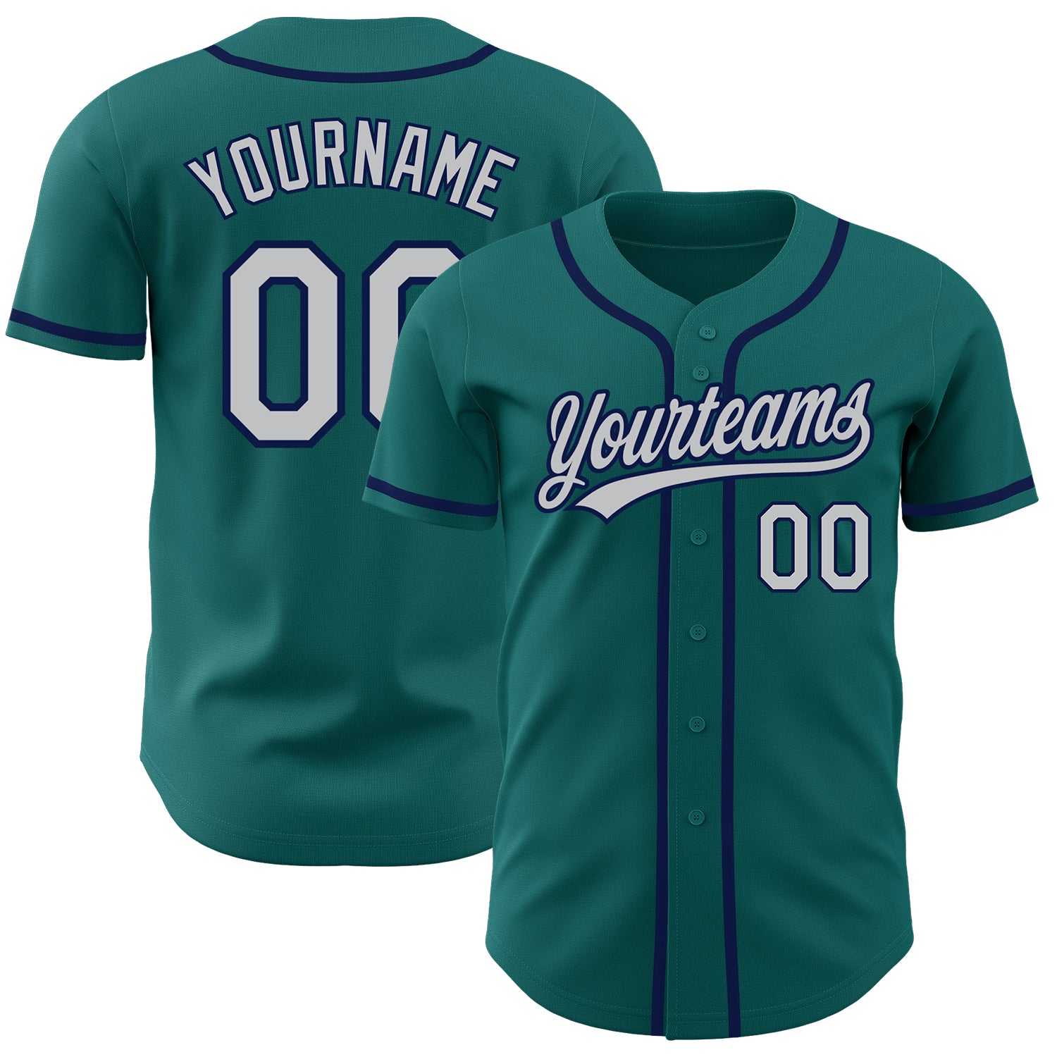 Personalized Teal Gray Navy Baseball Jersey - Custom Authentic Sportswear Custom Teal Gray-Navy Authentic Baseball Jersey