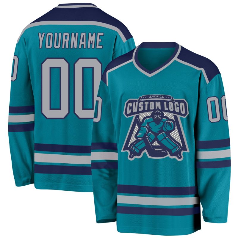 Teal Gray-Navy Custom Hockey Jersey for Men and Women - Personalized Sports Apparel Custom Teal Gray-Navy Hockey Jersey