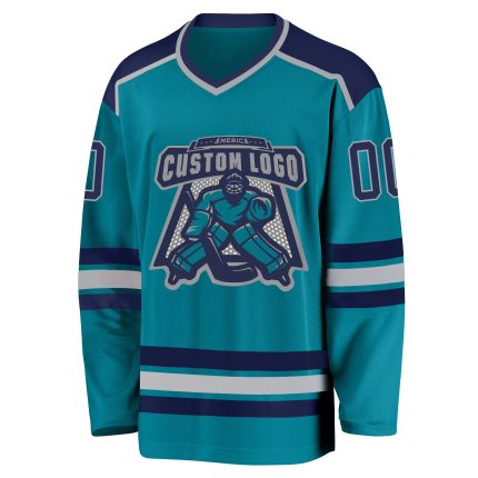 Teal Gray-Navy Custom Hockey Jersey for Men and Women - Personalized Sports Apparel Custom Teal Gray-Navy Hockey Jersey