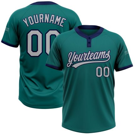 Custom Teal Gray Navy Unisex Softball Jersey - Two-Button Design for Comfort Custom Teal Gray-Navy Two-Button Unisex Softball