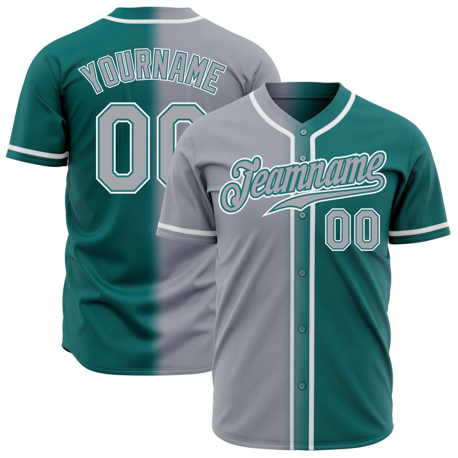 Teal Gray White Fade Authentic Baseball Jersey Custom Design Fashion Custom Teal Gray-White Authentic Fade Fashion Baseball