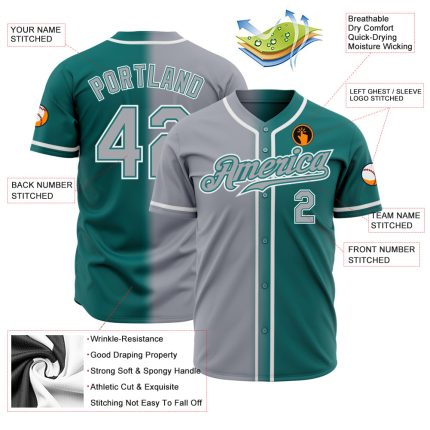 Teal Gray White Fade Authentic Baseball Jersey Custom Design Fashion Custom Teal Gray-White Authentic Fade Fashion Baseball