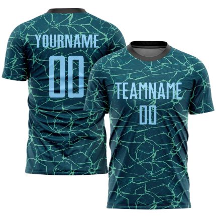 Custom Teal Light Blue Black Soccer Jersey Sublimation Uniform for Men and Women Custom Teal Light Blue-Black Sublimation