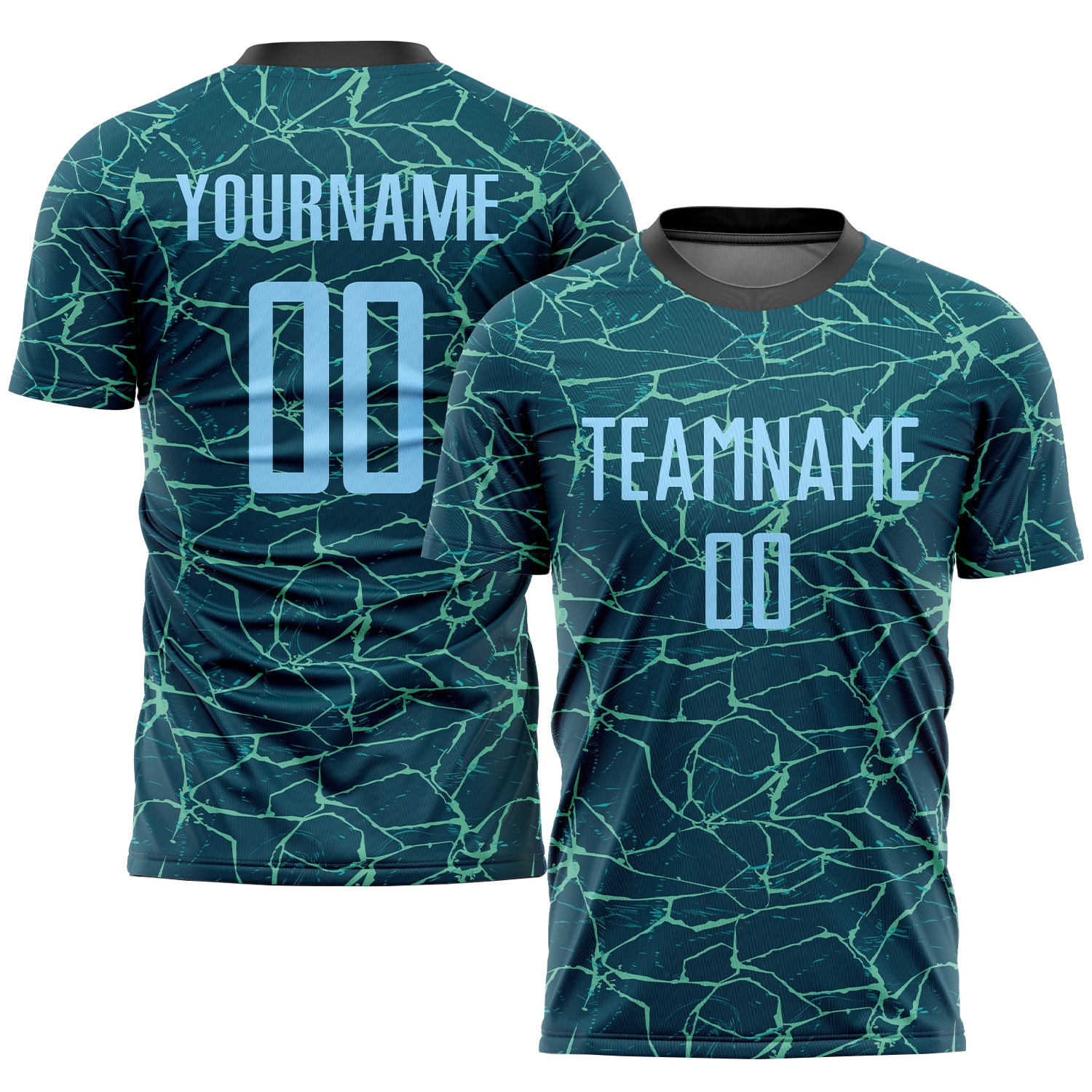 Custom Teal Light Blue Black Soccer Jersey Sublimation Uniform for Men and Women Custom Teal Light Blue-Black Sublimation