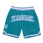 Custom Teal Light Blue White Basketball Shorts - Authentic Throwback Style Custom Teal Light Blue-White Authentic Throwback