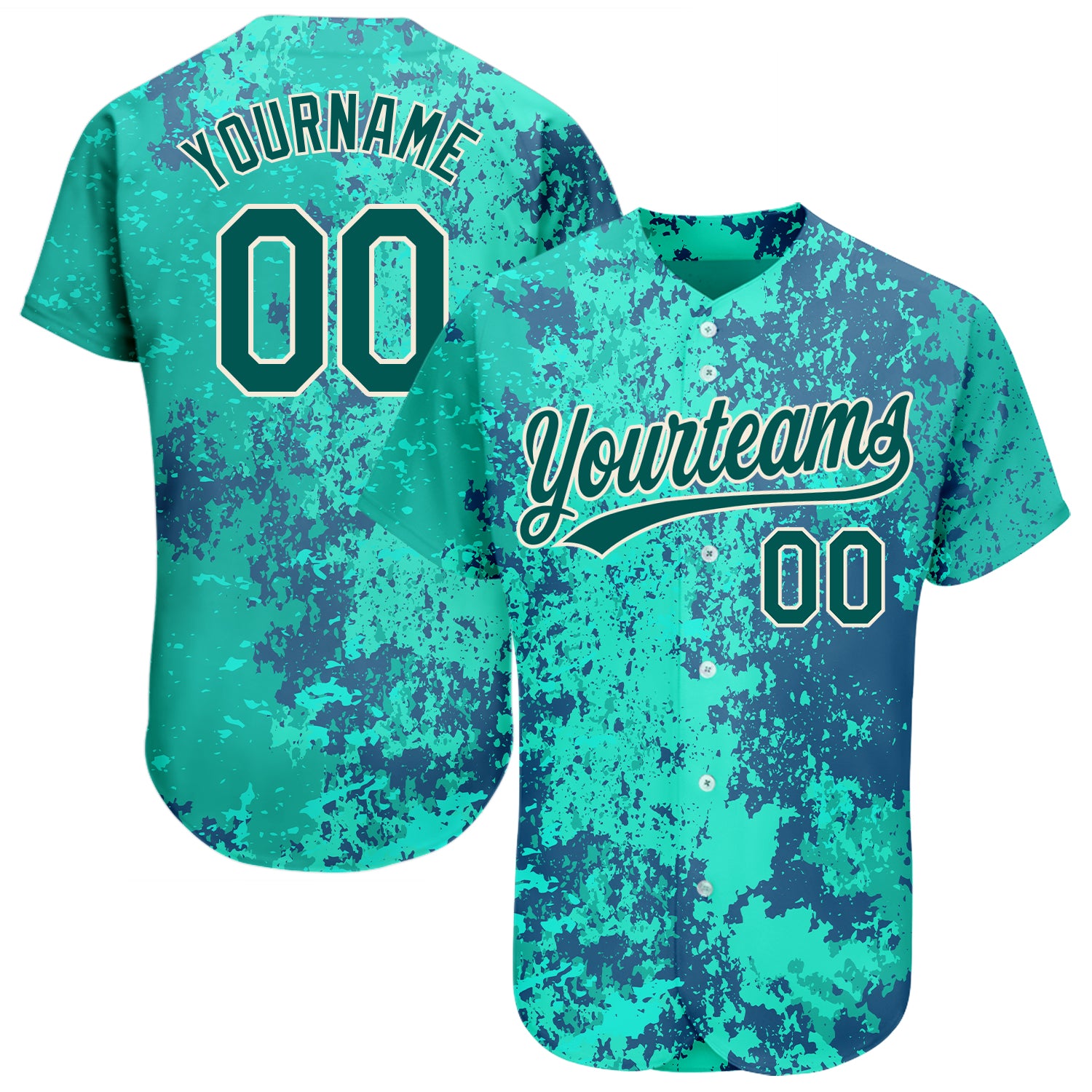 Custom Teal Midnight Green-Cream 3D Pattern Design Authentic Baseball Jersey Teal Midnight Green Cream 3D Pattern Authentic Baseball Jersey Custom Design Custom Teal Midnight Green-Cream 3D Pattern