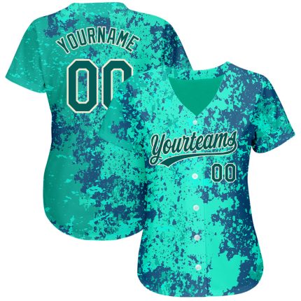 Teal Midnight Green Cream 3D Pattern Authentic Baseball Jersey Custom Design Custom Teal Midnight Green-Cream 3D Pattern