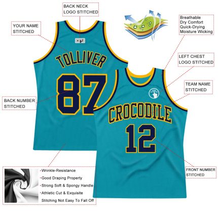 Teal Navy Gold Custom Basketball Jersey | Authentic Throwback Style Custom Teal Navy-Gold Authentic Throwback Basketball