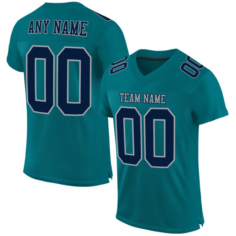Teal Navy Gray Mesh Football Jersey - Custom Authentic Design Custom Teal Navy-Gray Mesh Authentic Football Jersey