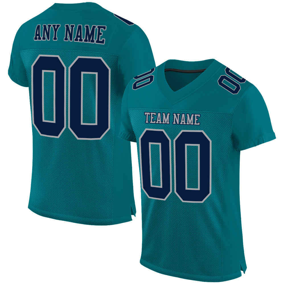 Teal Navy Gray Mesh Football Jersey - Custom Authentic Design Custom Teal Navy-Gray Mesh Authentic Football Jersey