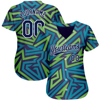 Teal Navy Kelly Green 3D Pattern Baseball Jersey - Custom Authentic Design Custom Teal Navy-Kelly Green 3D Pattern Design