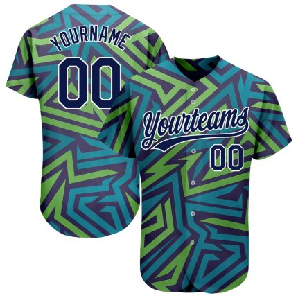 Teal Navy Kelly Green 3D Pattern Baseball Jersey - Custom Authentic Design Custom Teal Navy-Kelly Green 3D Pattern Design