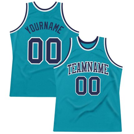 Custom Authentic Basketball Jersey Teal Navy White Throwback Design Custom Teal Navy-White Authentic Throwback Basketball