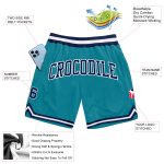 Authentic Custom Basketball Shorts in Teal Navy White - Retro Throwback Style Custom Teal Navy-White Authentic Throwback