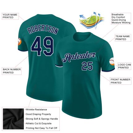 Teal Navy White Performance T-Shirt for Men - Custom Style 6934 Custom Teal Navy-White Performance T-Shirt Style 6934