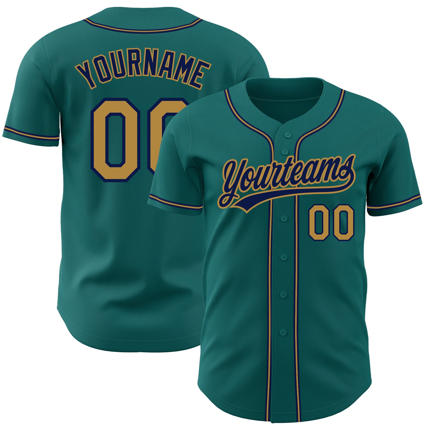 Teal Old Gold Navy Custom Authentic Baseball Jersey for Men and Women Custom Teal Old Gold-Navy Authentic Baseball Jersey