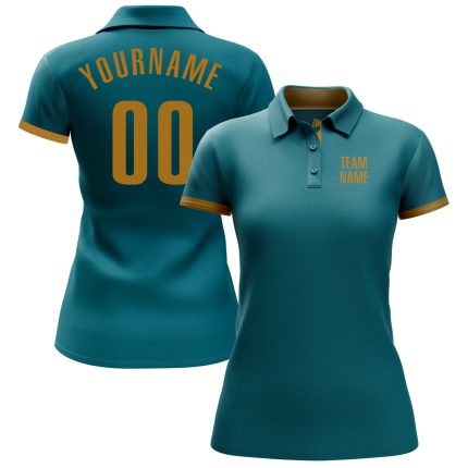 Teal Old Gold Golf Polo Shirt for Men - Custom Performance Sportswear Custom Teal Old Gold Performance Golf Polo Shirt
