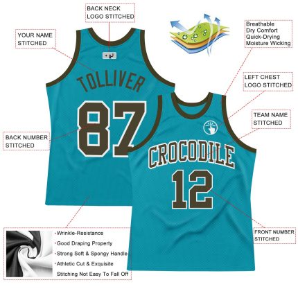 Teal Olive White Basketball Jersey - Custom Authentic Throwback Design Custom Teal Olive-White Authentic Throwback Basketball