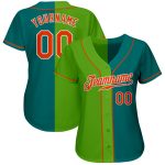 Custom Teal Orange Neon Green White Baseball Jersey - Authentic Split Fashion Design Custom Teal Orange Neon Green-White
