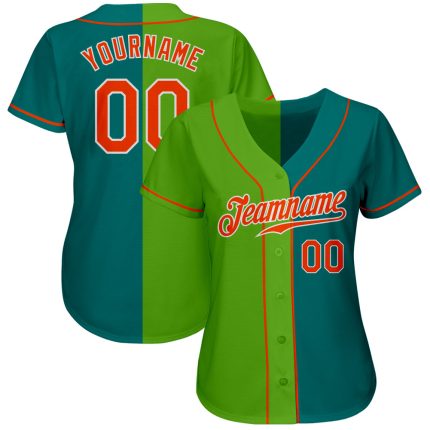 Custom Teal Orange Neon Green White Baseball Jersey - Authentic Split Fashion Design Custom Teal Orange Neon Green-White