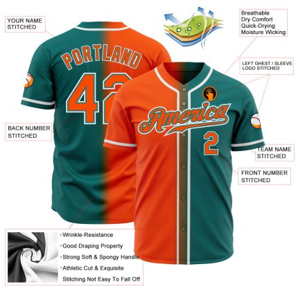 Authentic Fade Fashion Baseball Jersey in Custom Teal, Orange, and White Custom Teal Orange-White Authentic Fade Fashion