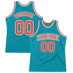 Authentic Throwback Basketball Jersey | Custom Teal and Orange-White Design Custom Teal Orange-White Authentic Throwback